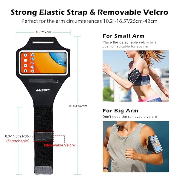 HAISSKY Water Resistant Running Armband with Earphone Bag for iPhone 14 13 12 Pro Galaxy S21 S20 Fits 6.4 inch Phone with Zipper Slot for Keys - View 7 of 9