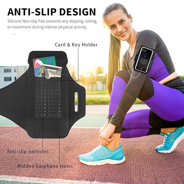 HAISSKY Water Resistant Running Armband with Earphone Bag for iPhone 14 13 12 Pro Galaxy S21 S20 Fits 6.4 inch Phone with Zipper Slot for Keys - View 8 of 9