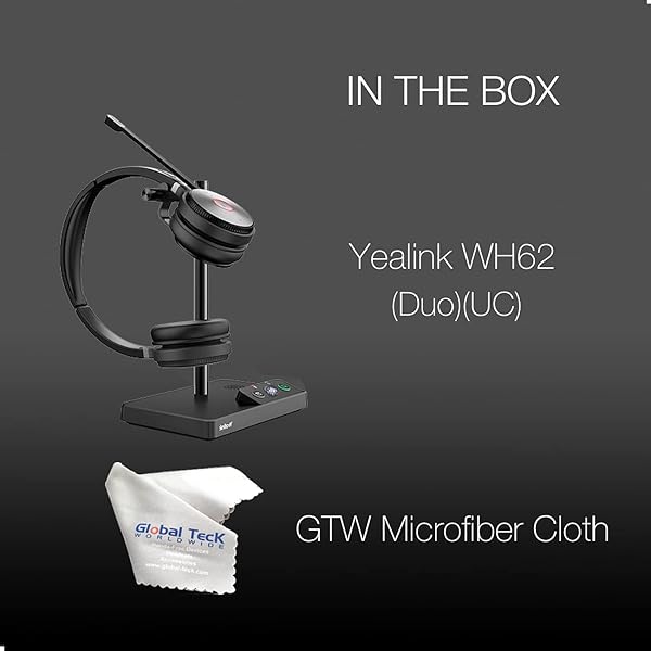 Global Teck Worldwide Global Teck Worldwide GTW Yealink WH62 Duo Stereo UC Headset for Deskphone PC Mac Teams Zoom RingCentral 8x8 Vonage with Microfiber Included - View 8 of 9