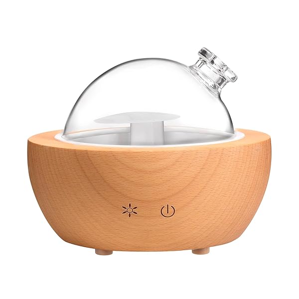 kakoda KAKODA Glass Aromatherapy Essential Oil Diffuser 200ml Natural Wood Base Ultrasonic Humidifier LED Light 7 Colors for Home Office Bedroom