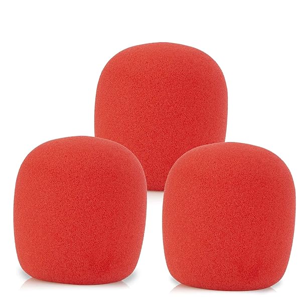 LEFXMOPHY LEFXMOPHY SM58 Pop Filter & Foam Windscreen 3-Pack for Shure SM58/SM48 - Red Noise-Cancellation Mic Cover - View 2 of 7