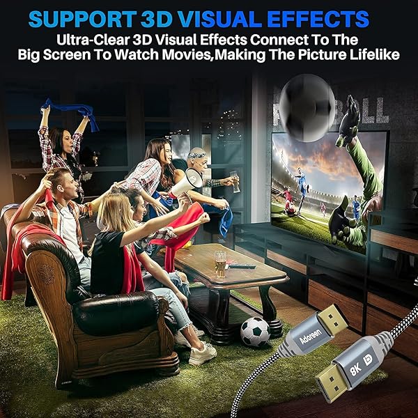 Adoreen VESA Certified 8K DisplayPort 1.4 Cable 4 Feet 2 Pack Adoreen DP Cord 8K 60Hz 4K 144Hz 2K 240Hz 32.4Gbps HBR3 HDCP HDR FreeSync G-Sync Braided - View 7 of 8