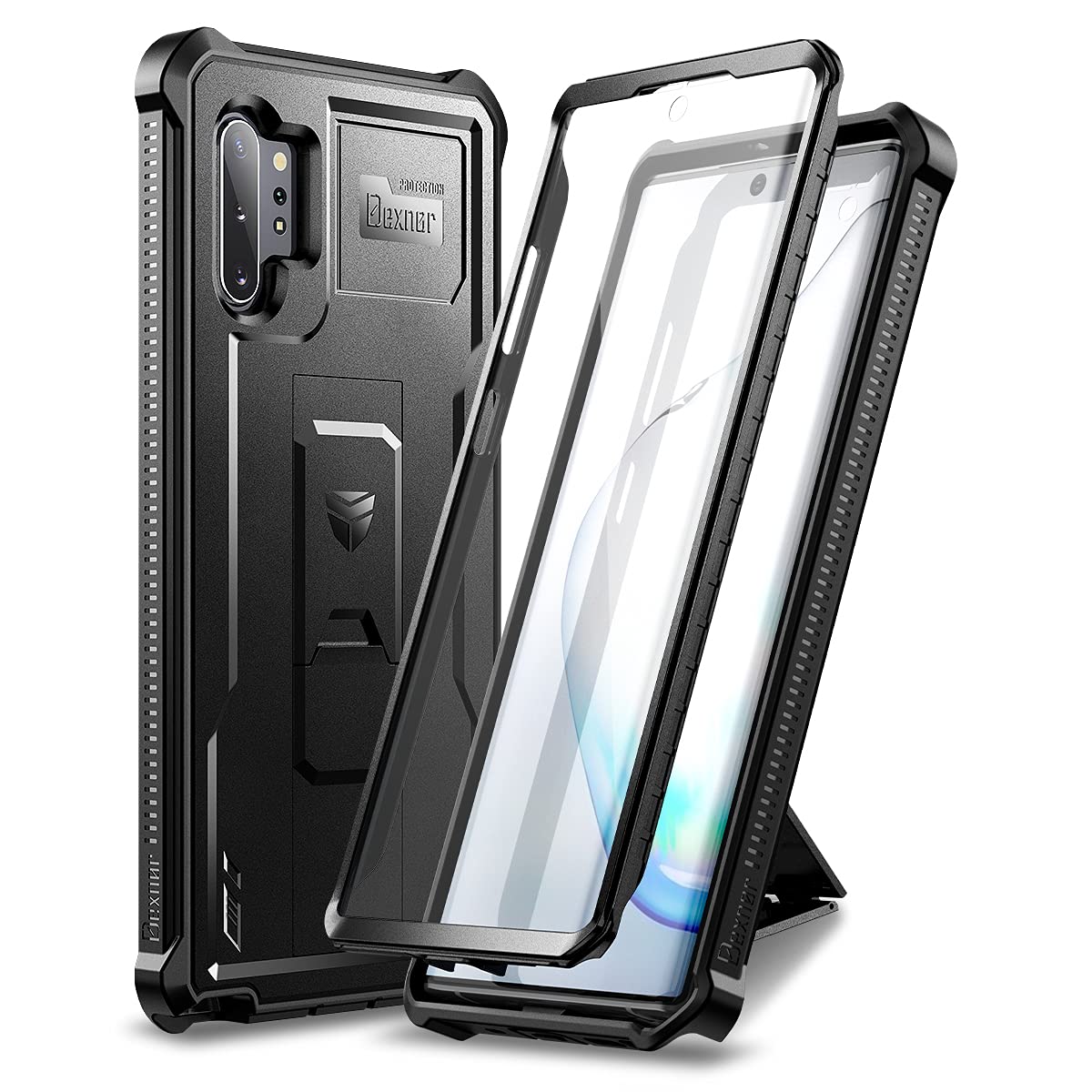 Dexnor Dexnor Galaxy Note 10+ Case: Heavy Duty, Shockproof, Built-in Screen Protector & Kickstand - Black