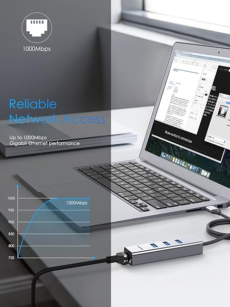 LENTION LENTION 3 Port USB 3.0 Hub with Gigabit Ethernet Adapter for MacBook Air Pro iMac Surface Chromebook Ultra Slim Space Gray - View 3 of 7