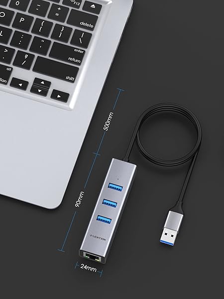 LENTION LENTION 3 Port USB 3.0 Hub with Gigabit Ethernet Adapter for MacBook Air Pro iMac Surface Chromebook Ultra Slim Space Gray - View 4 of 7