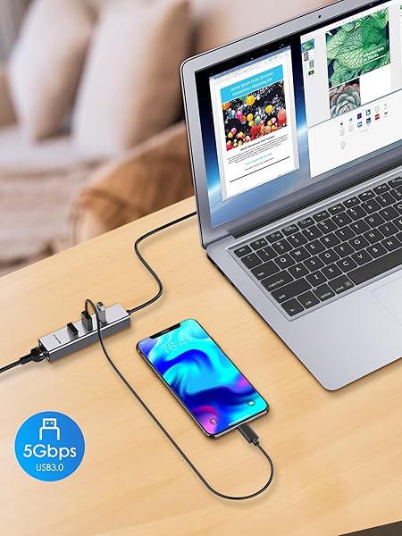 LENTION LENTION 3 Port USB 3.0 Hub with Gigabit Ethernet Adapter for MacBook Air Pro iMac Surface Chromebook Ultra Slim Space Gray - View 5 of 7