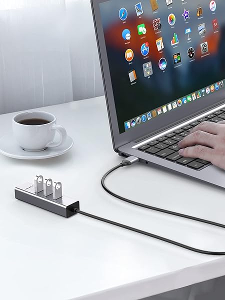 LENTION LENTION 3 Port USB 3.0 Hub with Gigabit Ethernet Adapter for MacBook Air Pro iMac Surface Chromebook Ultra Slim Space Gray - View 6 of 7