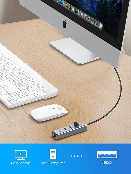 LENTION LENTION 3 Port USB 3.0 Hub with Gigabit Ethernet Adapter for MacBook Air Pro iMac Surface Chromebook Ultra Slim Space Gray - View 7 of 7