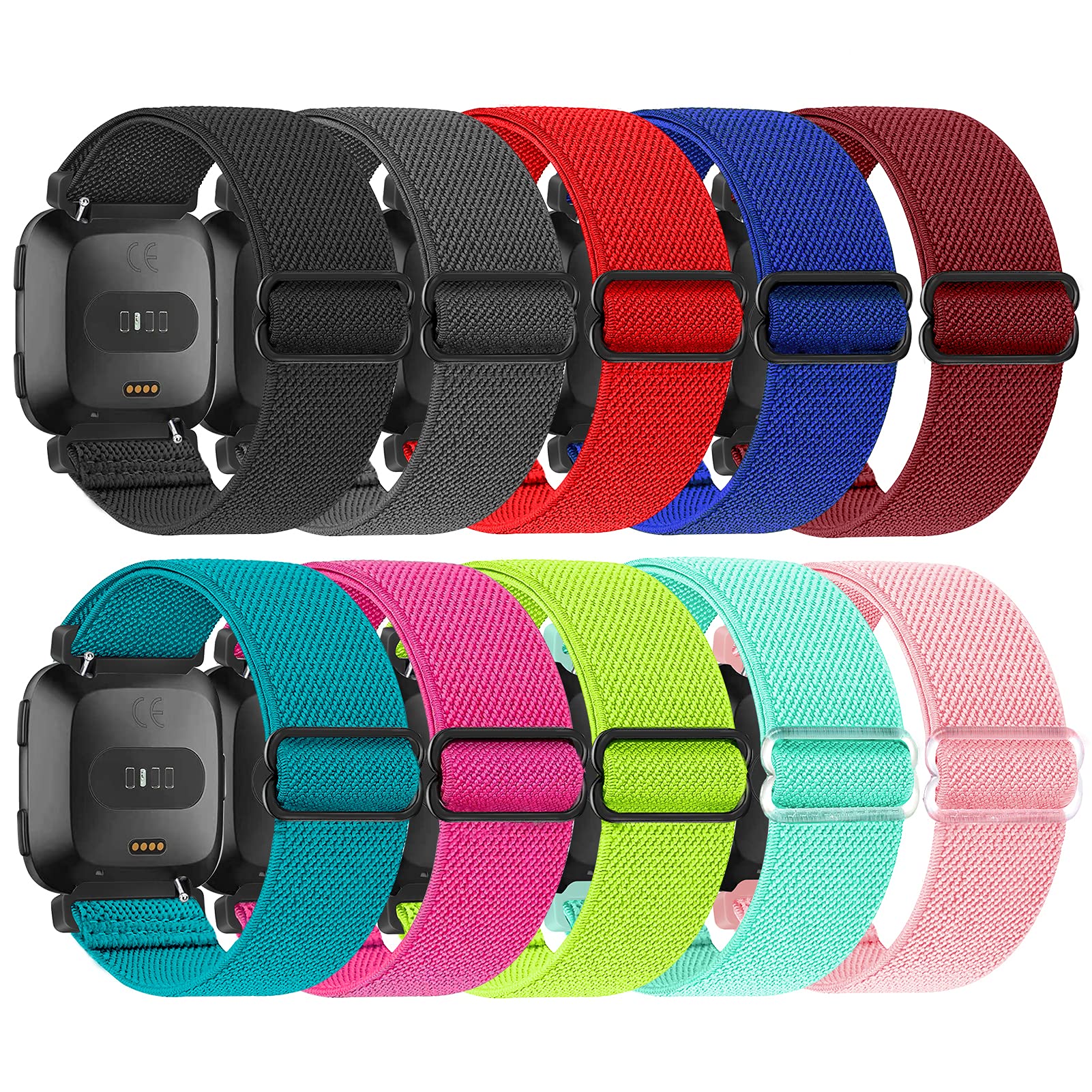 ShuYo ShuYo 10 Pack Adjustable Nylon Wristbands for Fitbit Versa & Versa 2 - Soft, Breathable Replacement Bands for Men & Women