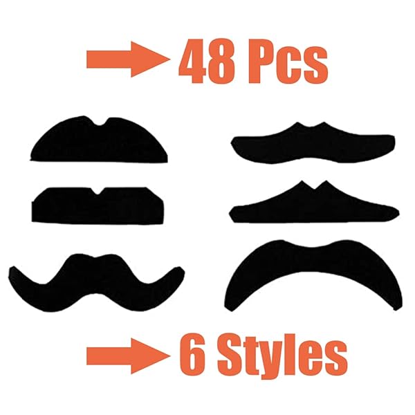 Jnnzzggu 48 Pcs Novelty Fake Mustaches for Birthday Halloween Party Supplies Masquerade Fun Accessories - View 3 of 8