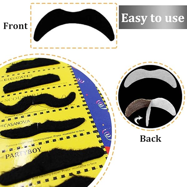 Jnnzzggu 48 Pcs Novelty Fake Mustaches for Birthday Halloween Party Supplies Masquerade Fun Accessories - View 5 of 8