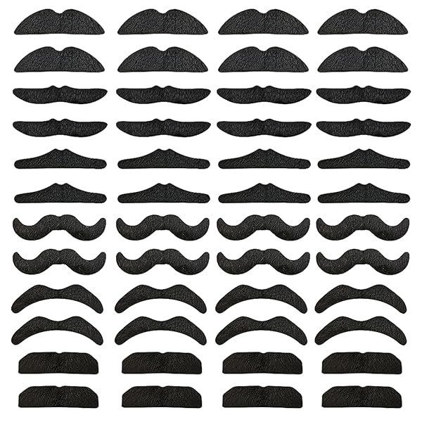 Jnnzzggu 48 Pcs Novelty Fake Mustaches for Birthday Halloween Party Supplies Masquerade Fun Accessories - View 2 of 8