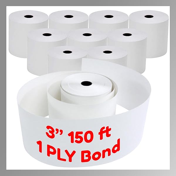 "Pokanic 3" x 150' White Paper Rolls for POS Systems - Compatible with Clover, Epson, Star & More (10 Rolls)"