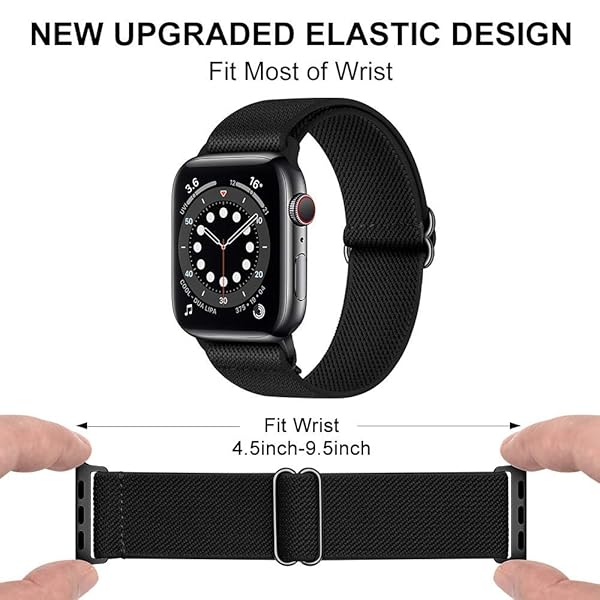 ShuYo ShuYo Adjustable Soft Solo Loop Bands for Apple Watch 38mm-45mm | Woven Elastic Sport Bands for iWatch Series SE/8/7/6/5/4/3/2/1 - View 3 of 7