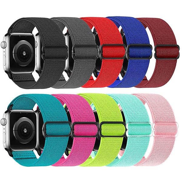 ShuYo Adjustable Soft Solo Loop Bands for Apple Watch 38mm-45mm | Woven Elastic Sport Bands for iWatch Series SE/8/7/6/5/4/3/2/1