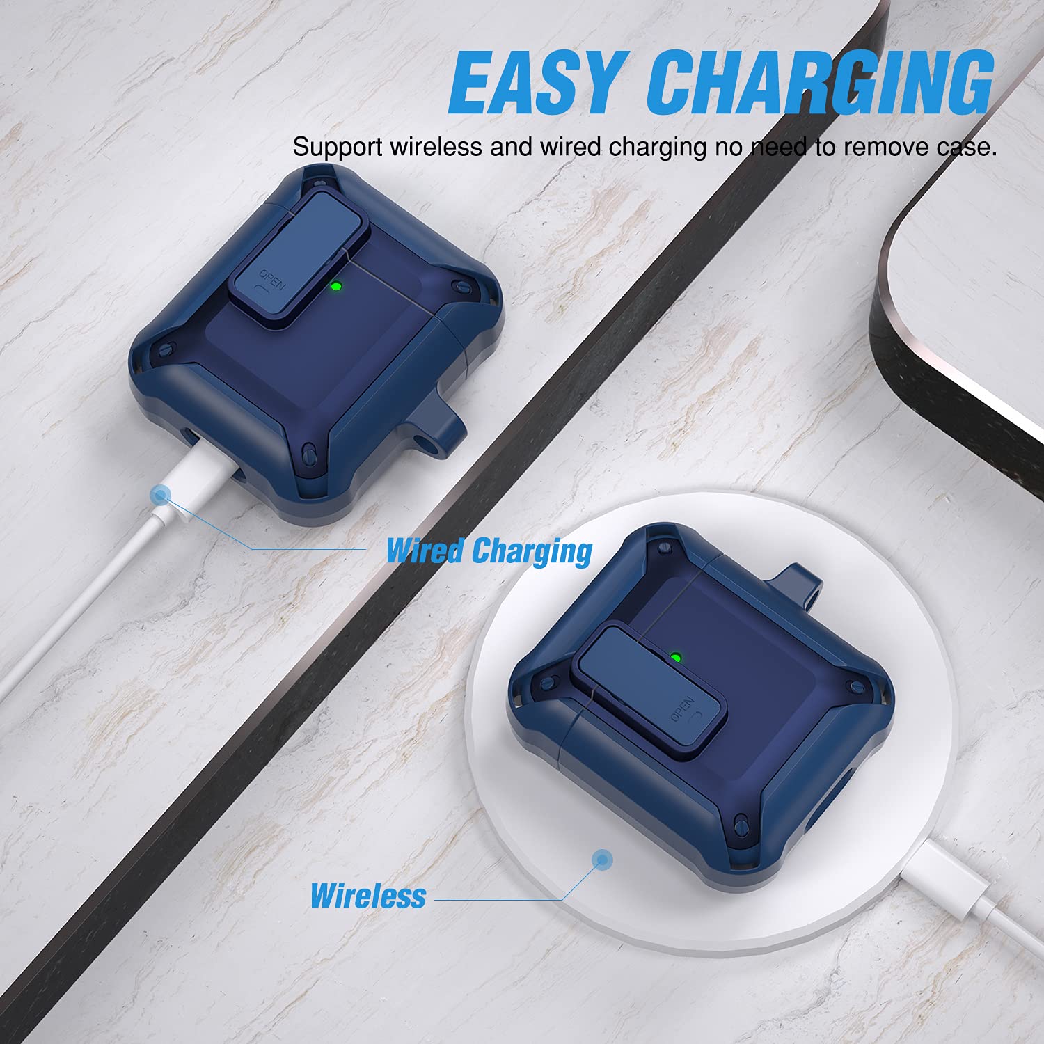 valkit Valkit Airpods Case Cover for Men Military Armor Full-Body Shockproof Protective Case with Keychain for AirPod 1 and 2 - View 4 of 7