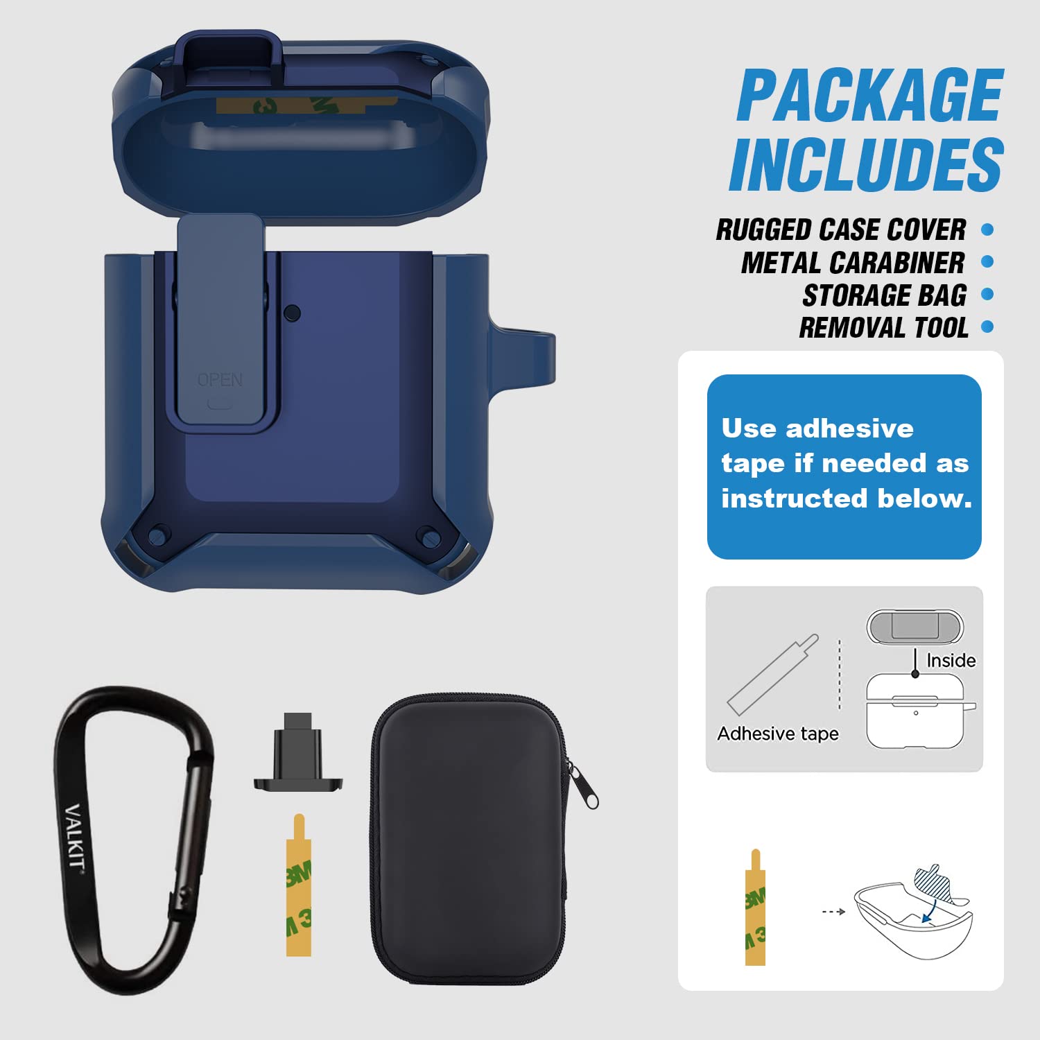 valkit Valkit Airpods Case Cover for Men Military Armor Full-Body Shockproof Protective Case with Keychain for AirPod 1 and 2 - View 5 of 7