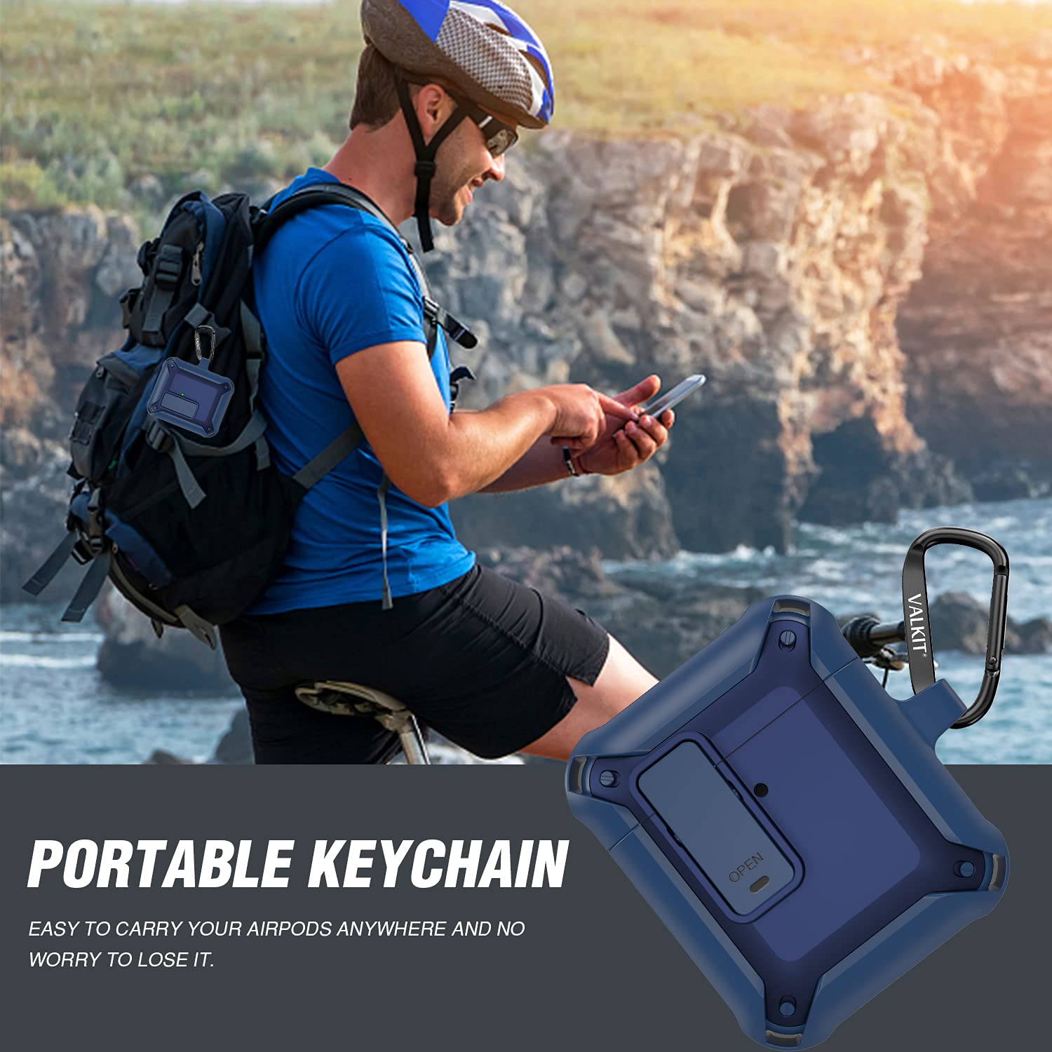 valkit Valkit Airpods Case Cover for Men Military Armor Full-Body Shockproof Protective Case with Keychain for AirPod 1 and 2 - View 6 of 7