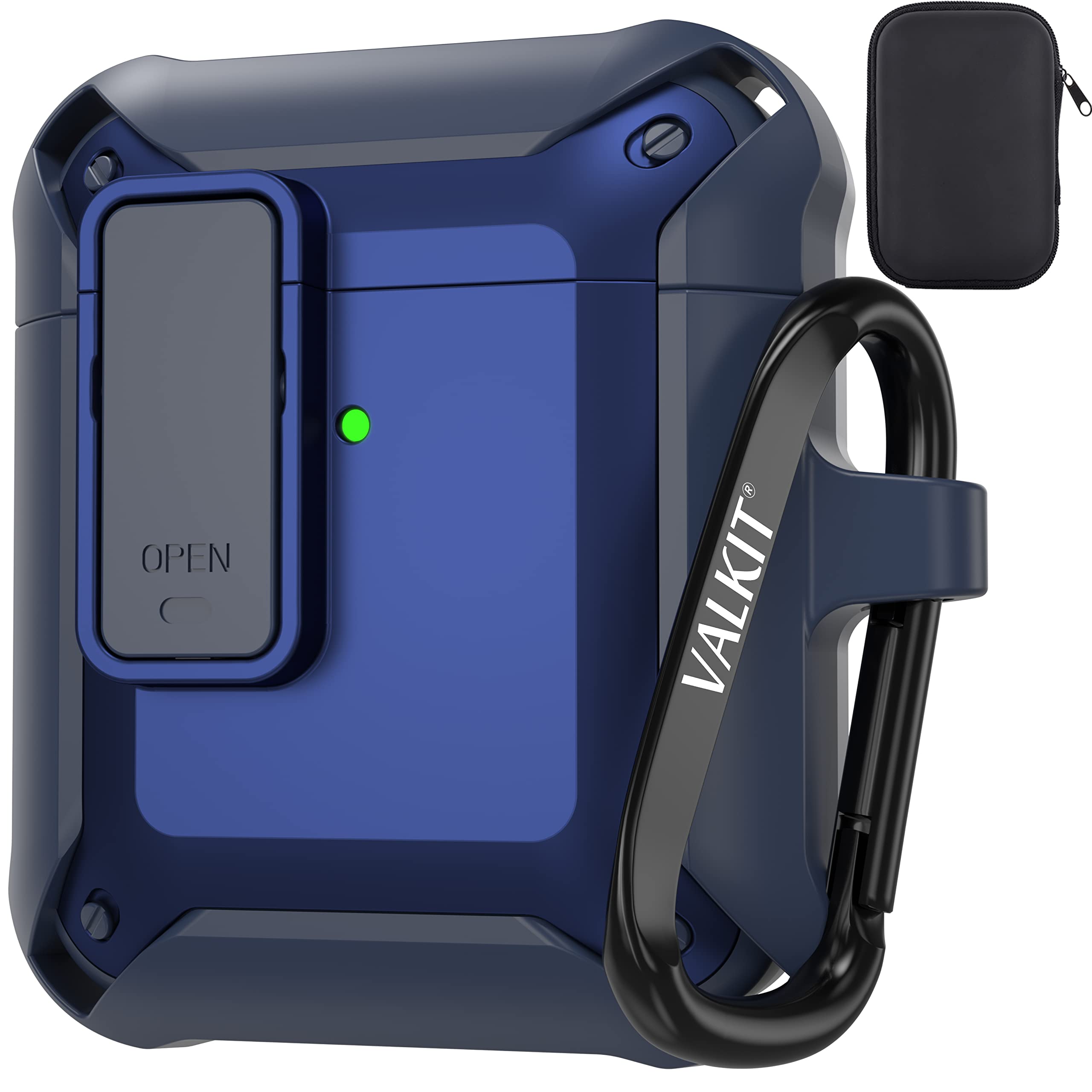valkit Valkit Airpods Case Cover for Men Military Armor Full-Body Shockproof Protective Case with Keychain for AirPod 1 and 2