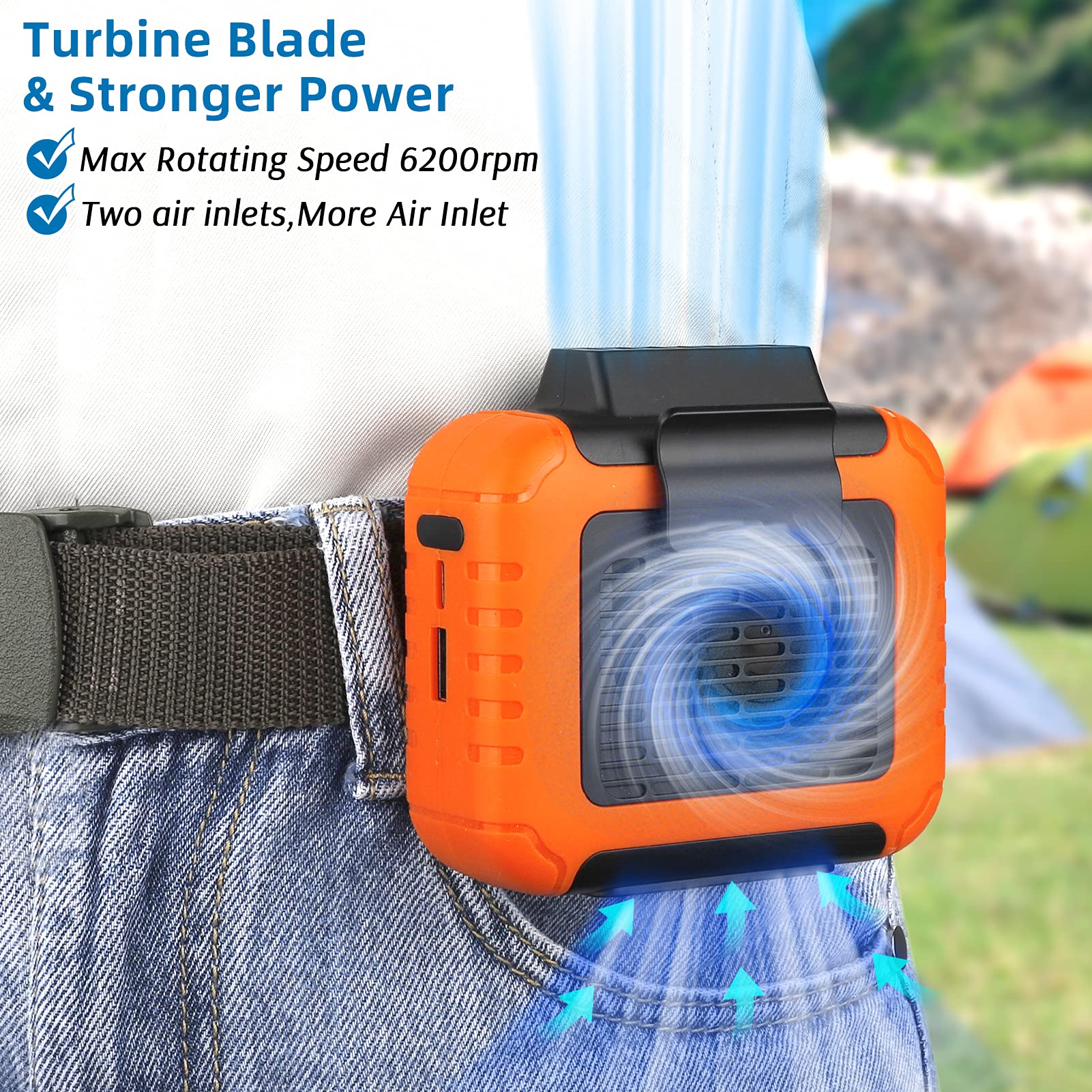 SLENPET 6000mAh Portable Waist Clip Fan with 23H Working Time, 6200RPM Strong Airflow, 3 Speeds, Rechargeable Battery Operated Personal Hands-free - View 5 of 7