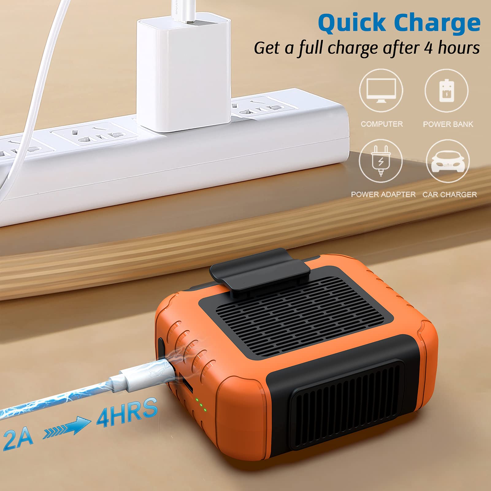 SLENPET 6000mAh Portable Waist Clip Fan with 23H Working Time, 6200RPM Strong Airflow, 3 Speeds, Rechargeable Battery Operated Personal Hands-free - View 7 of 7