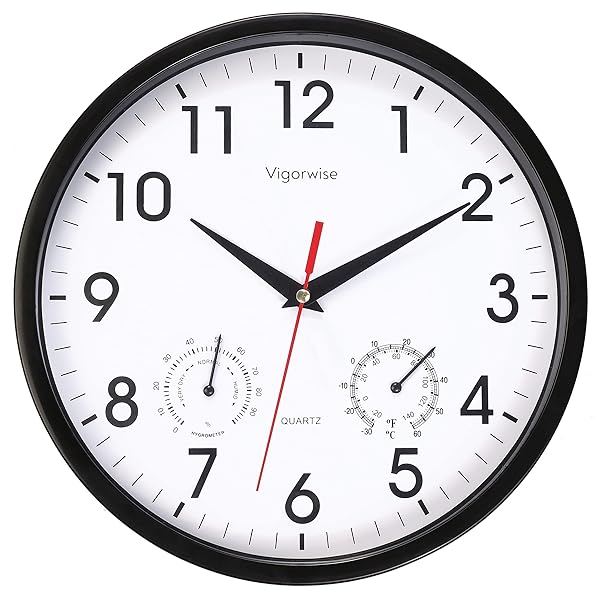Vigorwise Vigorwise 10 Inch Wall Clock with Silent Movement Temperature and Humidity for Kitchen Living Room Bedroom Office School Decor - View 2 of 8