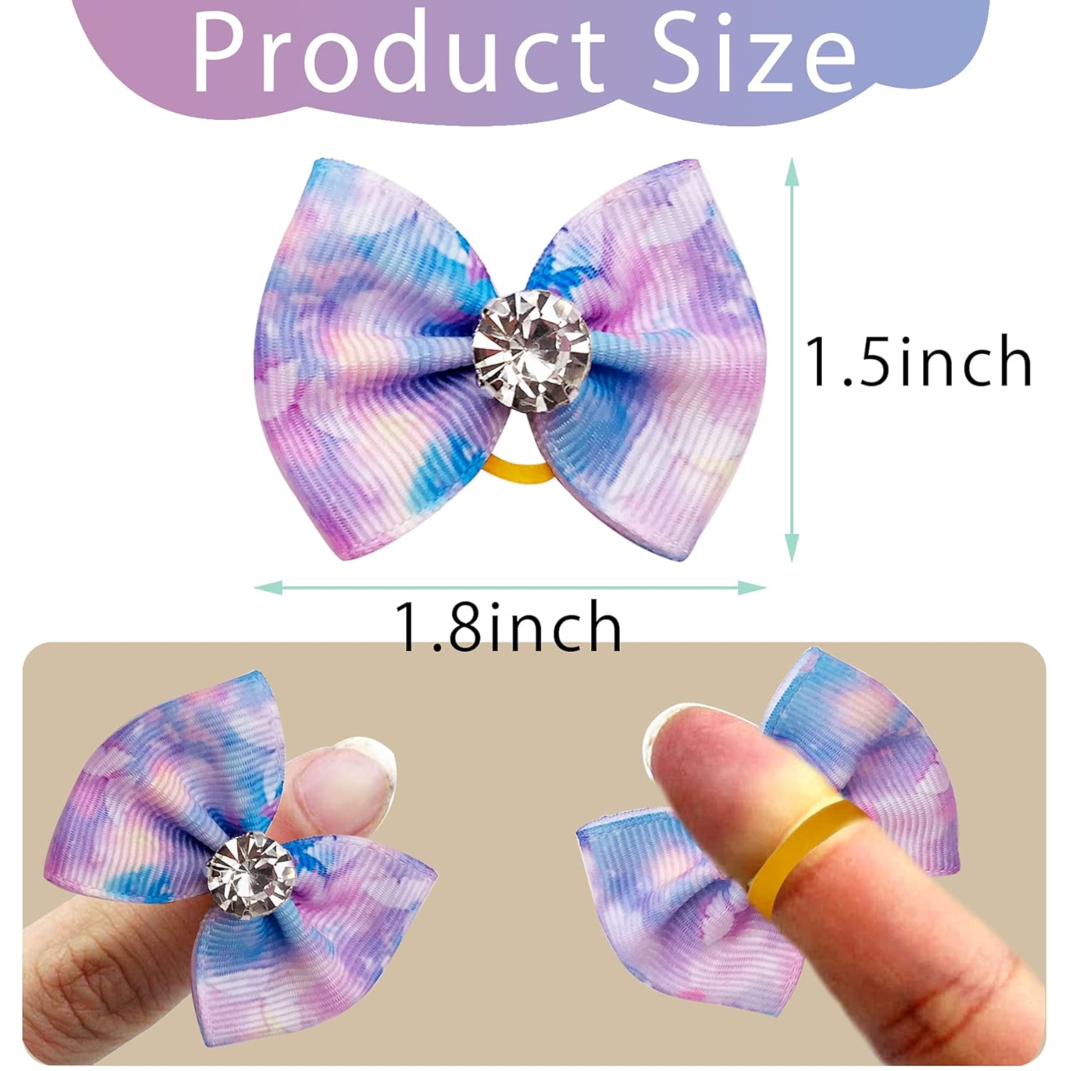 JpGdn 24PCS Small Dog Hair Bows with Rubber Bands Rhinestone Grooming Accessories for Puppies Cats and Bunnies - View 3 of 7