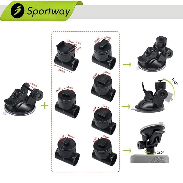 Sportway Sportway S40 Dash Cam Suction Mount (3rd Gen) with10pcs 360 Rotating Joints Compatible for Rexing, Old Shark, Yi, TOGUARD, Compark, Kingslim, Crosstour and Most Dash Cameras, DVR, GPS - View 5 of 10