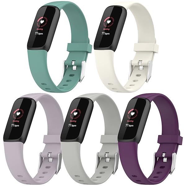 E ECSEM ECSEM Replacement Band for Fitbit Luxe Waterproof Silicone Adjustable Sport Watch Strap in Gray Light Purple Apricot Green Purple Large - View 2 of 2