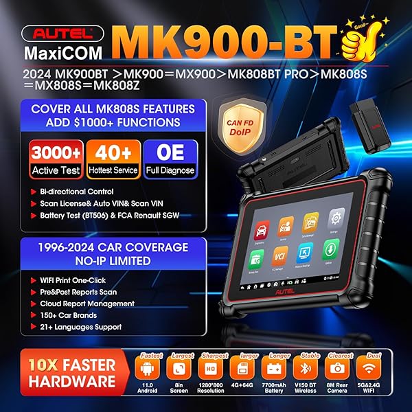 Autel Autel MaxiCOM MK900BT: 2025 Bidirectional Diagnostic Tool with 3000+ Tests & All System Coverage - View 4 of 11