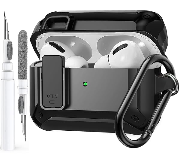 Olytop Olytop AirPods Pro 2/1 Case Cover - Rugged Shockproof Armor with Secure Lock & Carabiner - Black Protective Skin for Men