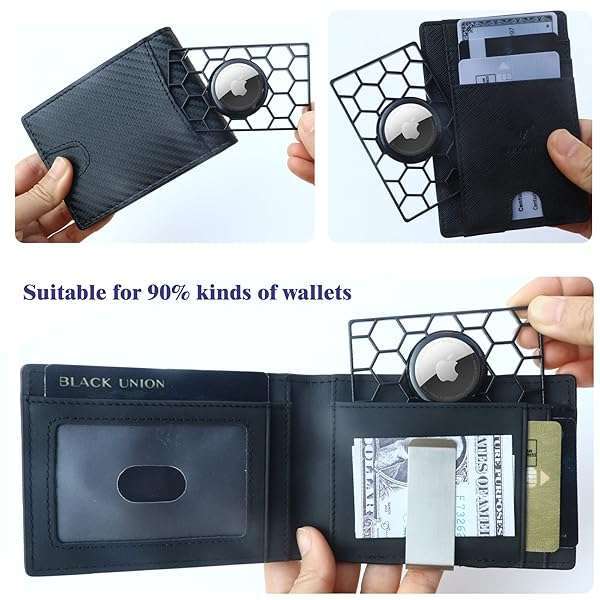 HLHGR HLHGR Slim Wallet Case for AirTag - Thin Card Holder for Purse & Handbag (Black) - View 7 of 7