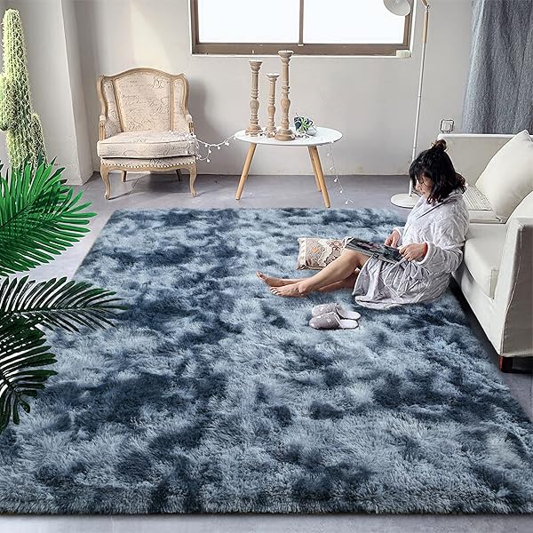 DweIke DweIke Fluffy Blue Grey Rugs 4x6 Feet Soft Plush Shaggy Non-Slip Machine Washable Carpet for Bedroom Living Room Kids Nursery Decor