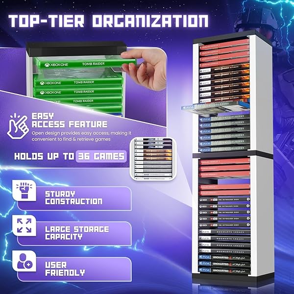 TNP Products Universal Video Game Storage Tower for PS5, PS4, Xbox & Switch - Organize 36 Games in Style! - View 6 of 10