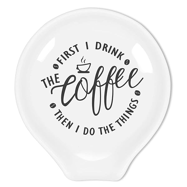Littlefa Funny Coffee Quote Ceramic Spoon Holder for Cafe Station Bar Accessories
