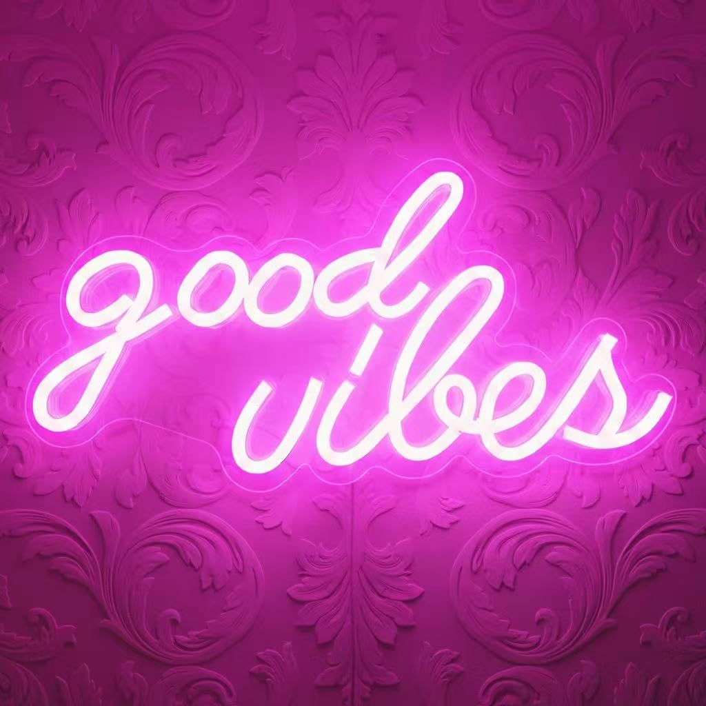 DECANIT DECANIT Good Vibes Neon Sign Wall Decor USB Powered Pink Light for Bedroom 16.1x8.3x0.6 Inches