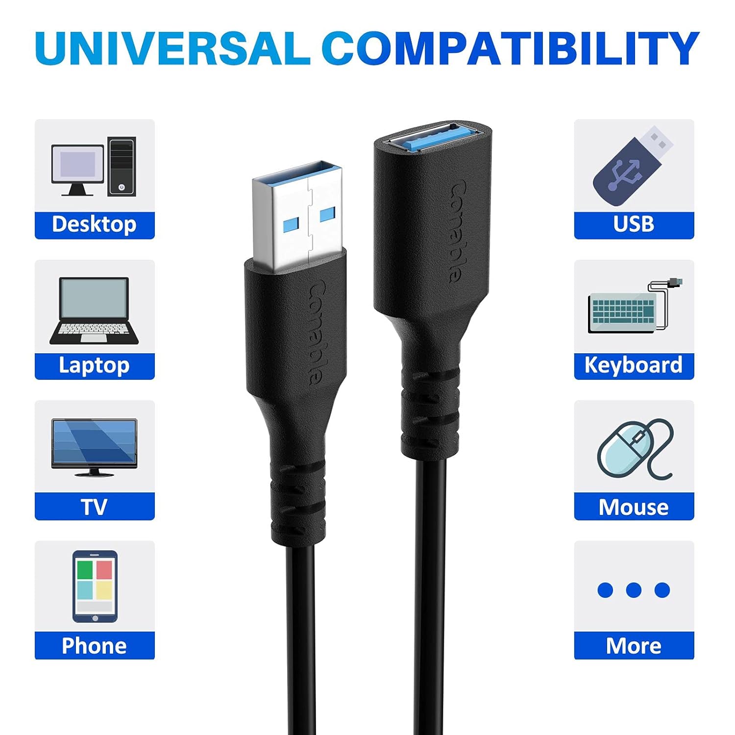 Conable USB 3.0 Active Extension Cable 35 Feet Type-A Male to Female Extender with Signal Boosters for Printer Xbox Webcam VR Hard Drive and More - View 2 of 9