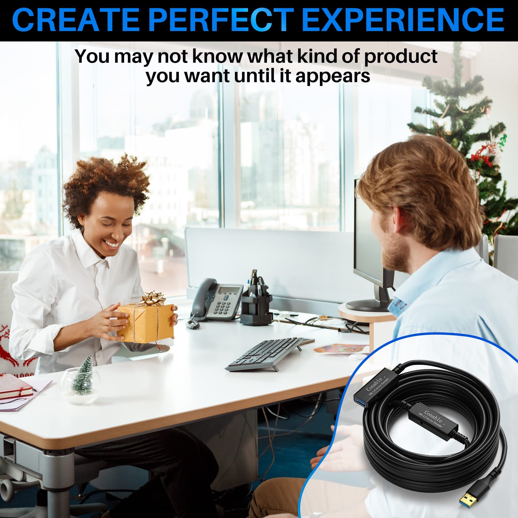 Conable USB 3.0 Active Extension Cable 50 Feet Long Type A Male to Female with Signal Boosters 5Gbps Transfer and AC Power Adapter Black - View 7 of 7