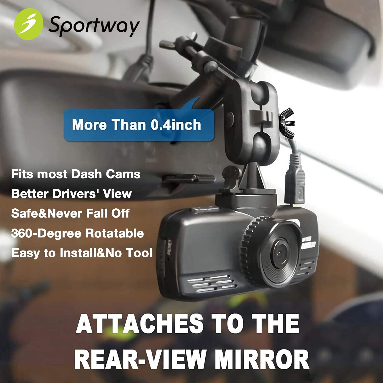 Sportway Sportway S80 Dash Cam Mount Mirror Holder with 16 Joints Compatible with Rove APEMAN CHORTAU Roav Nexar and More Car Dash Cameras - View 2 of 7