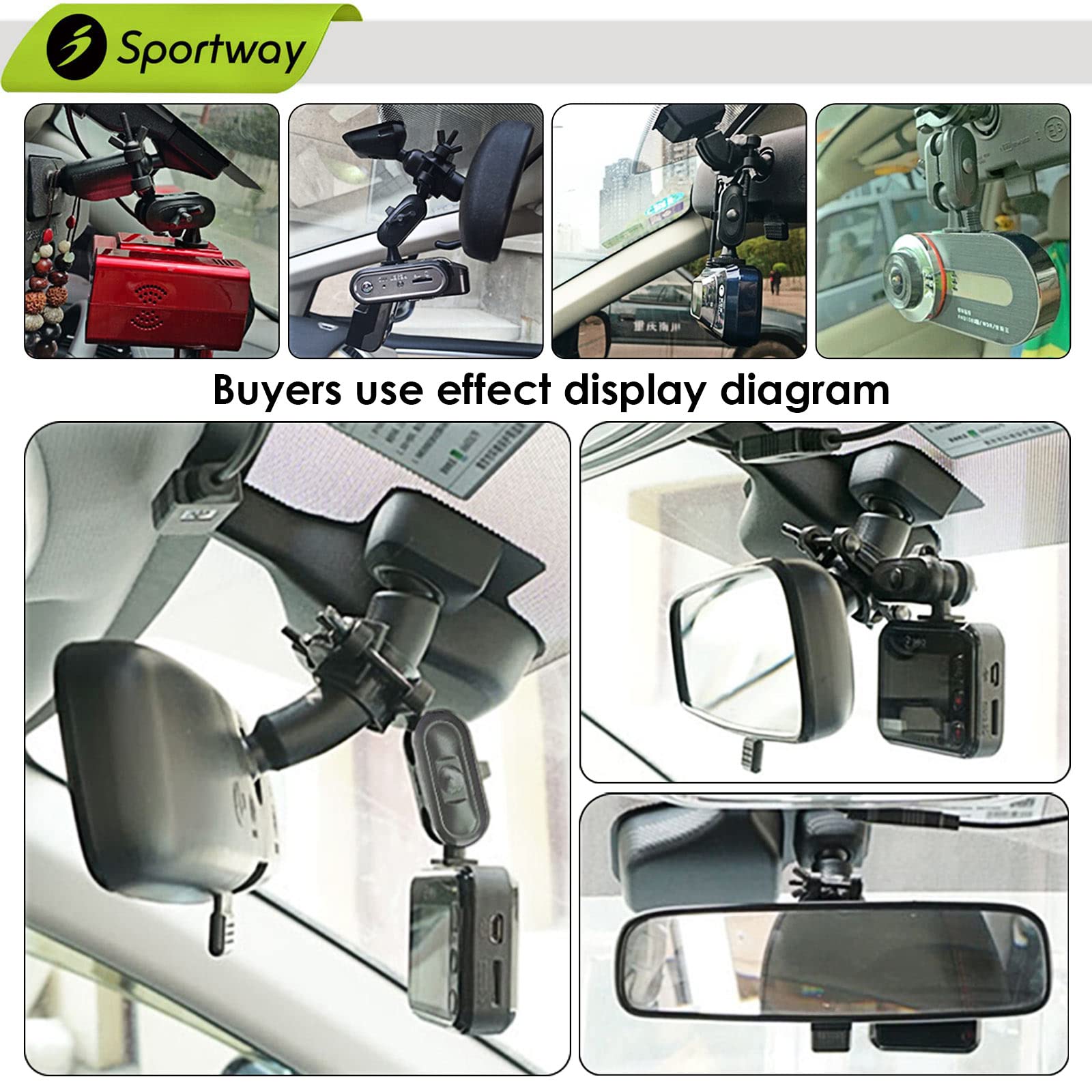 Sportway Sportway S80 Dash Cam Mount Mirror Holder with 16 Joints Compatible with Rove APEMAN CHORTAU Roav Nexar and More Car Dash Cameras - View 7 of 7