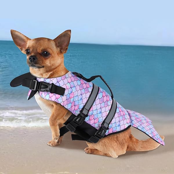 SMONT Dog Life Jacket Adjustable Floatation Vest for Small Medium Large Dogs Reflective Durable Pet Safety Lifesaver for Swimming Beach Boating - View 9 of 10