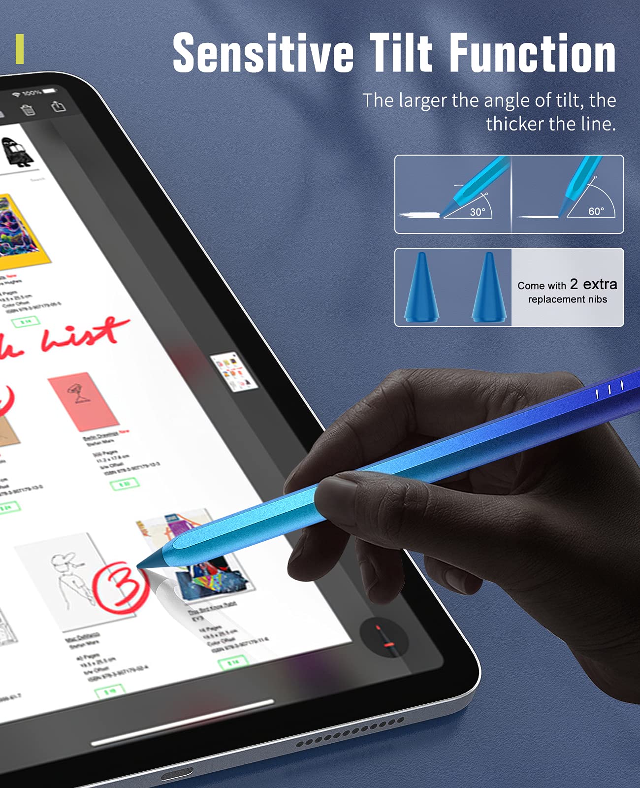 TiMOVO TiMOVO Stylus Pen for iPad with Palm Rejection Compatible with 2018-2025 iPad Models and iPad Pro Air Mini Blue - View 3 of 9
