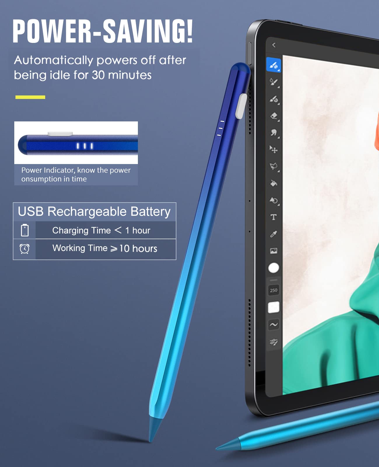 TiMOVO TiMOVO Stylus Pen for iPad with Palm Rejection Compatible with 2018-2025 iPad Models and iPad Pro Air Mini Blue - View 6 of 9