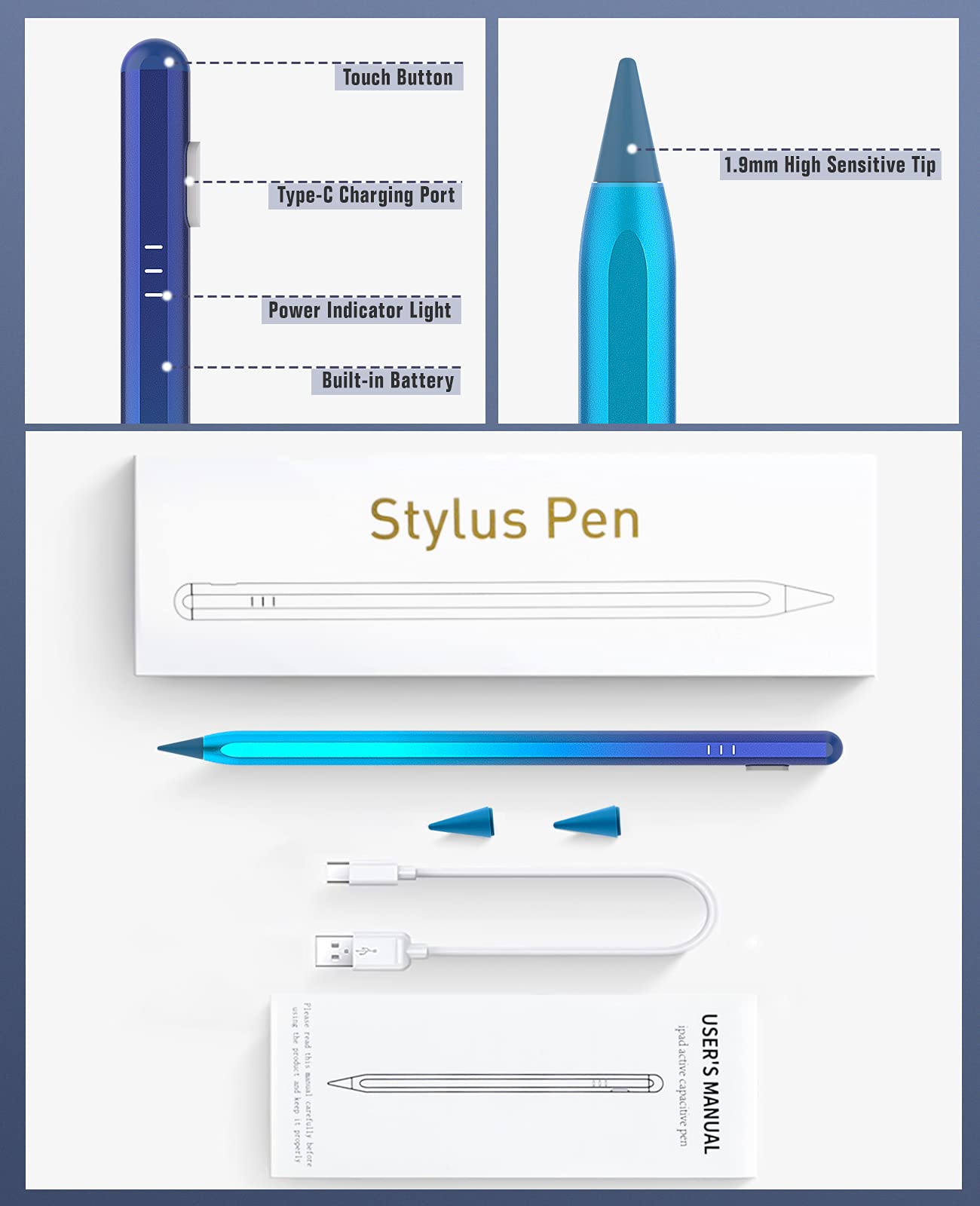 TiMOVO TiMOVO Stylus Pen for iPad with Palm Rejection Compatible with 2018-2025 iPad Models and iPad Pro Air Mini Blue - View 8 of 9