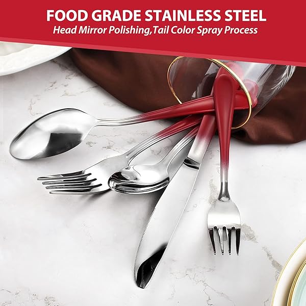 BEGEEL Red Silverware Set for 4 20 Piece Stainless Steel Flatware Mirror Polished Dinnerware Cutlery Reusable Utensil Set Dishwasher Safe - View 4 of 8
