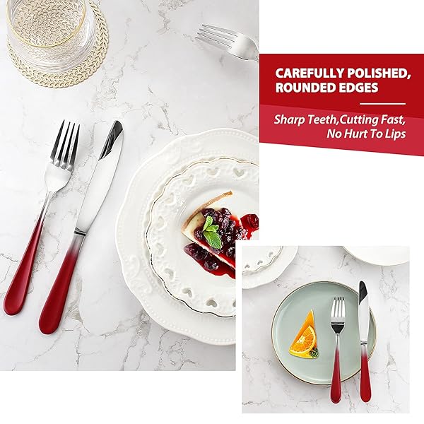 BEGEEL Red Silverware Set for 4 20 Piece Stainless Steel Flatware Mirror Polished Dinnerware Cutlery Reusable Utensil Set Dishwasher Safe - View 6 of 8