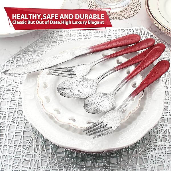 BEGEEL Red Silverware Set for 4 20 Piece Stainless Steel Flatware Mirror Polished Dinnerware Cutlery Reusable Utensil Set Dishwasher Safe - View 7 of 8