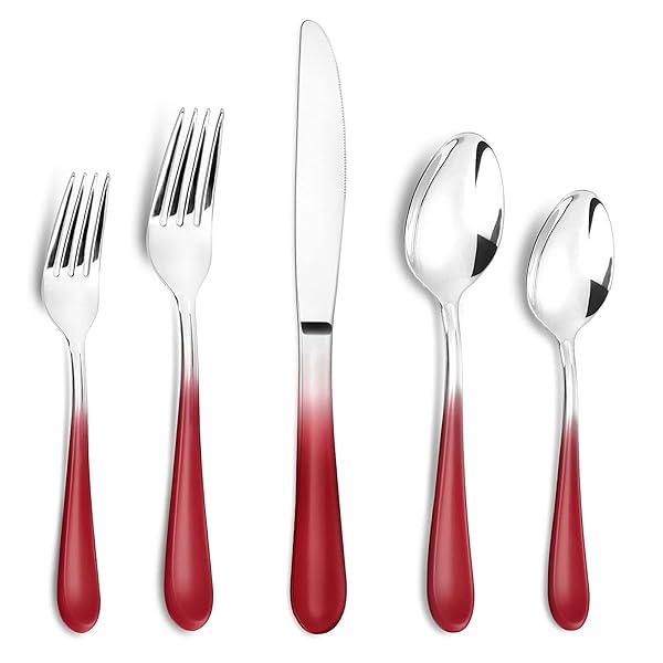 BEGEEL Red Silverware Set for 4 20 Piece Stainless Steel Flatware Mirror Polished Dinnerware Cutlery Reusable Utensil Set Dishwasher Safe