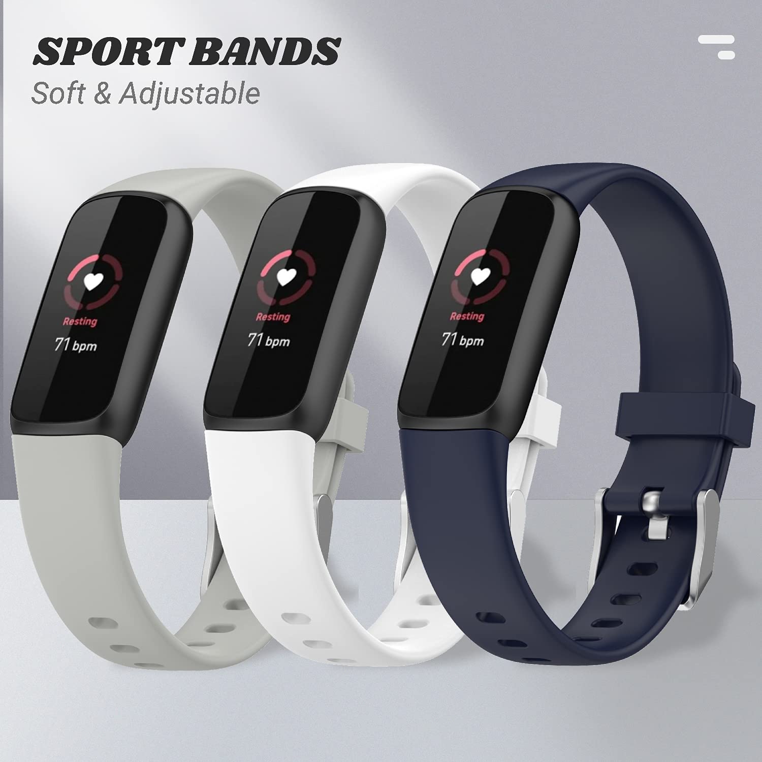 E ECSEM ECSEM Replacement Band for Fitbit Luxe Waterproof Silicone Adjustable Quick Release Sport Wristband in Black Dark Blue Gray White Small - View 4 of 7