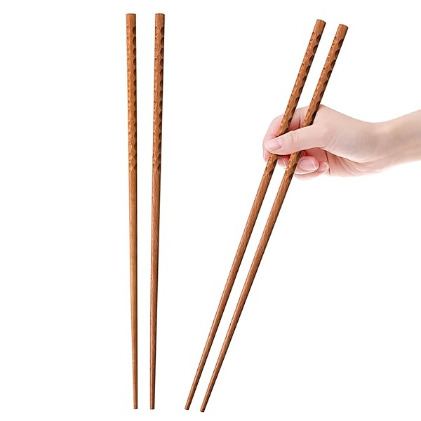 Rockhouse "16.5" Wooden Cooking Chopsticks - 2 Pairs Extra Long, Reusable, Anti-Slip for Noodles & Hotpot"